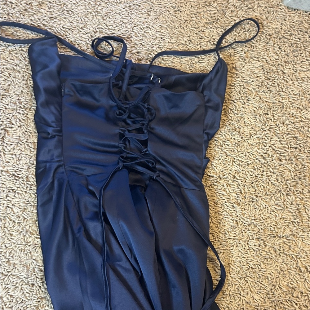 Babyboo prom dress Elegant Navy Blue Satin Dress - Picture 6 of 6